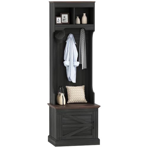 HOMCOM Hall Tree with Shoe Storage, Entryway Coat Rack with Bench, Black