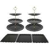 Set of 5 Party Cupcake Stand Includes 2 Pcs 3 Tier Cake Stand + 3 Rectangle Plastic Serving Trays fo