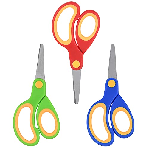 Saxhorn Kids Scissors 5"（School Teacher Bulk Classroom Pack, 5 Inch）- Soft Touch Pointed School Student Scissors, Blunt, Assorted Colors (36) #TOP3