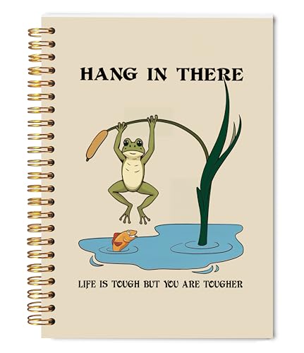 Welshower Frog Motivational Spiral Notebook Journal, Inspirational Notebook for Women Men, Hang in There Funny Frog Positive Journal, Positive Affirmation Gifts, 5.5x8.3 Inch