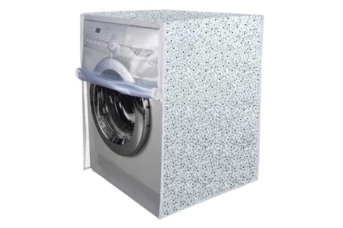 Image of Stylista PVC Waterproof Washing Machine Cover Compatible for IFB 10 KG Fully-Automatic Front Loading Executive Plus MXC 1014, Waterproof and Dustproof, Floral Pattern Bright Grey