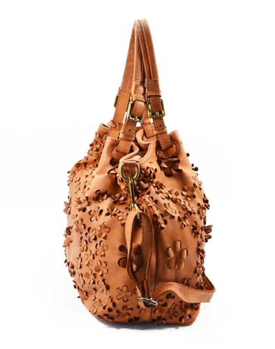 Sac à main cabas en cuir véritable lavé vintage modèle FLORA