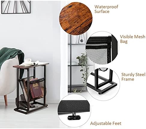 Tray Metal End Table Side Table Round Tray Removable Tray Outdoor & Indoor Drink Snack Coffee Table Telephone Table tray bedside table (Rustic Brown 2)