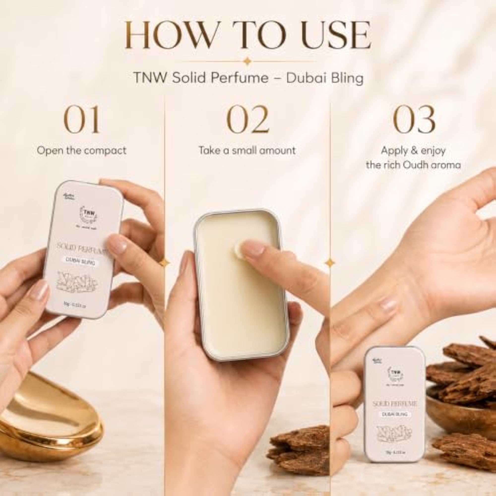 Solid Perfume Dubai Bling Oud, Long Lasting Woody Fragrance