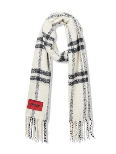 DKNY womens Plaid Fluffy Blanket Scarf With Eyelash Fringe2