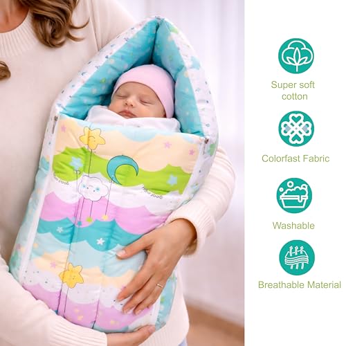 Image of Fareto Combo of Baby Bed with Net | Carry Bag | 4 Pcs Bedding Set (0-6 Months, Baby Size, Cotton) (Pista NEW Star)