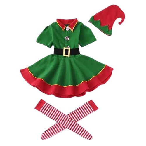 POIUIYQA Roupas de Natal família conjunto fato de elfo natalício adultos meninos 2-18 anos menina duende iguais a jogo
