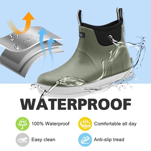 Image of Women's Deck Boots, Rubber Rain Boots Chelsea Ankle Booties with Anti-Slip Sole Waterproof Fishing Shoes for Outdoor Work Garden Camping