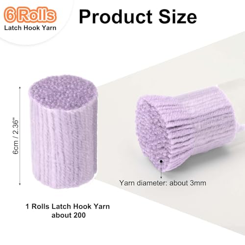 Image of PATIKIL 6 Rolls Latch Hook Yarn, Latch Hook Kit Yarn Precut Hook Rugs Making Crochet Bundles for Latch Hook Rug Adults Beginners Tapestry DIY Craft, Pink Purple