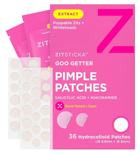 ZitSticka Goo Getter Hydrocolloid Pimple Patches - For Late Stage, Surface Level Zit - Extracting Skin Tone Pimple Patch for Whiteheads - 36 Pack