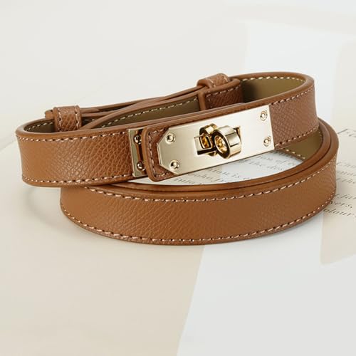Slim Leather Belt with Gold Turn-Lock Buckle, Women's Skinny Belt for Dresses, Jeans, and Coats, 0.78 Inch Width3