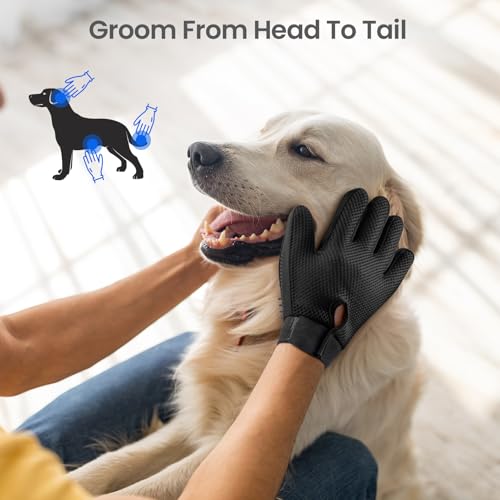 Image of Pet Hair Remover Glove - Gentle Pet Grooming Glove Brush - Deshedding Glove - Massage Mitt with Enhanced Five Finger Design - Perfect for Dogs & Cats with Long & Short Fur - 1 Pack (Right-hand), Black