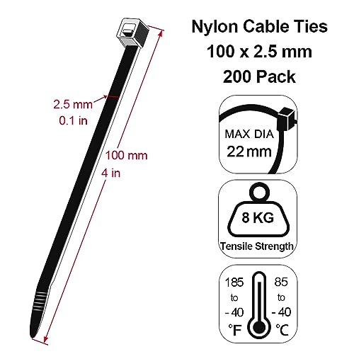 200 Stück Mini Kabelbinder Weiß 100 x 2.5 mm MgcTolBox Nylon Kabelbinder Klein Transparent UV-Beständig | White Cable Ties Set für Kabelmanagement, Gartenarbeit, Draussen, Zäunen