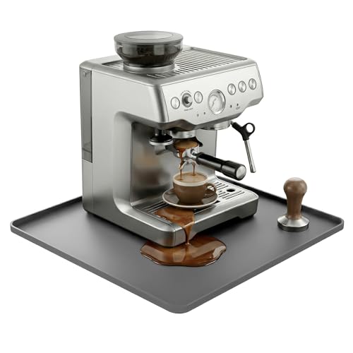 Image of ZJWZLG Silicone Coffee Mat for Countertop, 16x16 inch - Heat Resistant Espresso Machine Mat with Raised Edge, Non-Slip Waterproof Station Pad, Compact Coffee Bar & Kitchen Accessories - Grey