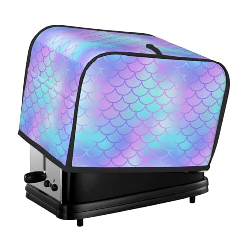 Cubierta para tostadora de 2 rebanadas, cubierta para tostadora de escamas de pescado azul y rosa con bolsillos para cocina, cubierta de electrodomésticos pequeños y protección de huellas dactilares
