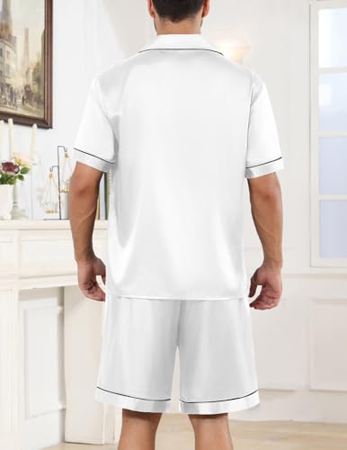 Image of Veseacky Mens Silk Satin Pajamas Set Short Sleeve Sleepwear Button-Down Pjs Sets Two-Pieces Loungewear with Pockets S-XXL