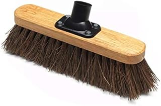 Natural Bassine Hard Sweeping Brush Head 12" Garden Yard Broom Varnished Wood
