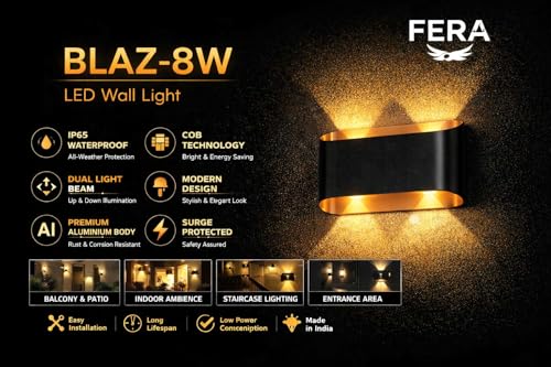 Image of FERA Waterproof Up Down Led Wall Lamp, Aluminium IP65 Body 4 Ray, Warm White, Indoor /Outdoor Decorative Wall Sconce Light, (BLAZ)