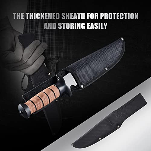 Leopcito 13.6\" Fixed Blade Tactical Fighting Knife with Sheath, Stainless Steel Survival Hunting Bushcraft Full Tang Non-Slip Handle Bowie Knife for Camping, Hunting, Adventure, Outdoors, EDC, D101BK