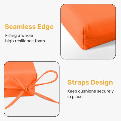 Unikome Outdoor Chair Cushions Pack Of 4, Waterproof Patio Cushions With Ties, High Density Sponge Filling Square Corner Seat Cushions For Outdoor Furniture, 18.5"X16"X3", Orange #TOP3