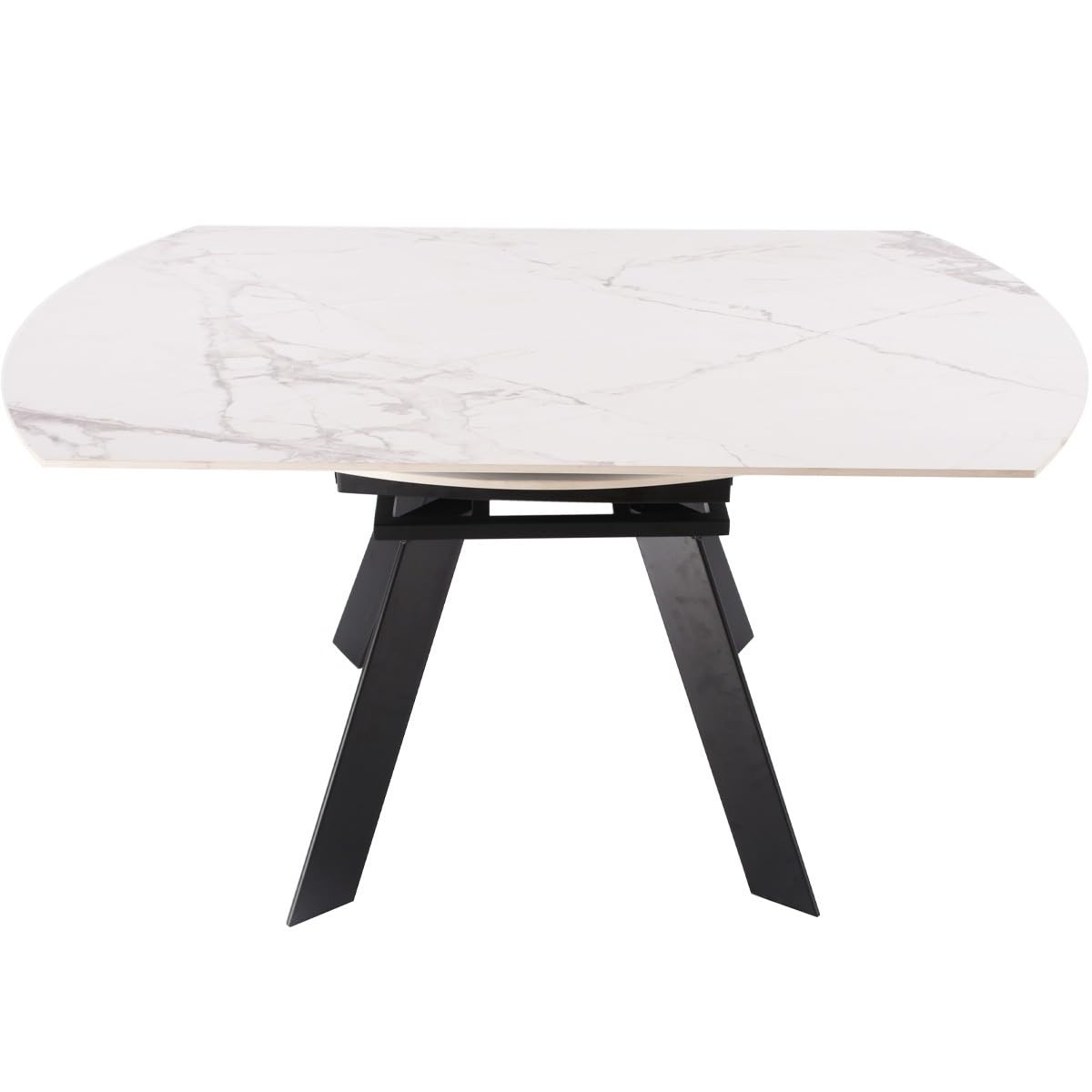 HOMIFAB Table à Manger Ronde Extensible 3/6 pers. en céramique Effet Marbre Gris Pandora et piètement Noir 90/150x90 cm - Circe
