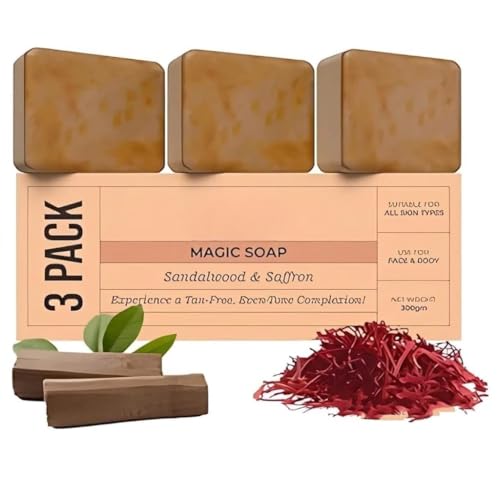 Image of MIHAI Sandalwood & Saffron Magic Soaps For Bath (300 Gms Pack Of 3) | Paraben Free | Chandan & Kesar Bath Soap | Handmade Soaps For Glowing | Skin Brightening Soap For Men & Women