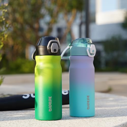 Image of BJPKPK 18 oz Water Bottle with Straw & Handle, Insulated Stainless Flask | Leak Proof Locking Lid, Thermal, Double Wall Vacuum, Keeps Hot /Cold, Dishwasher Safe, Travel & Sports, Lavender Green