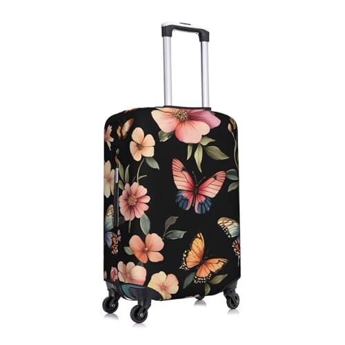 Flower Butterfly Elastic Travel Luggage Cover, Washable Spandex Suitcase Protector, Anti-Scratch Fits 18-32 Inch3