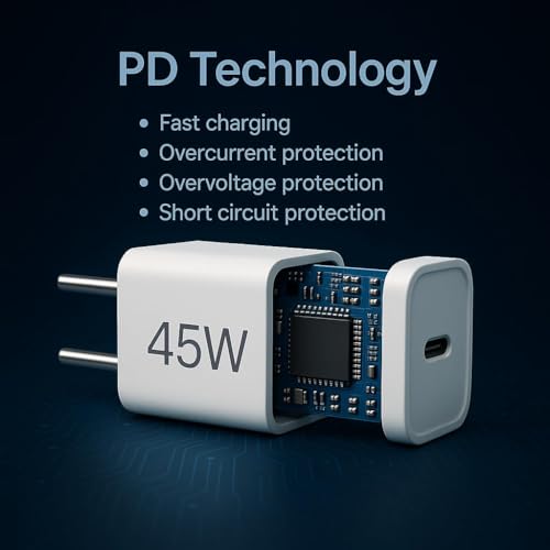 Image of Addtam Original 45W Fast Type C Charger Adapter for Mobile /Tab /Pad /Laptop /Tablet, PD Charge Compatible with Samsung Galaxy, Nothing, iPhone, Google Pixel, Motorola, USB-C PPS Charging Adaptor, White