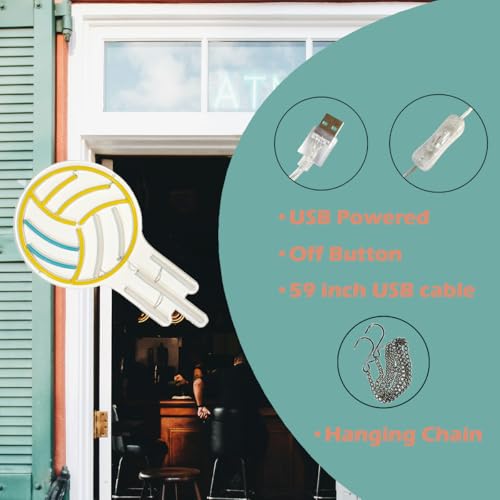 Image of Volleyball LED Neon Sign Super Bright Acrylic Handmade Ball Led Light Neon Light Size 15.7x10.2 in Sport Neon Sign for Shop Window Store Display Beer Bar Nightclub Grand Opening Gift