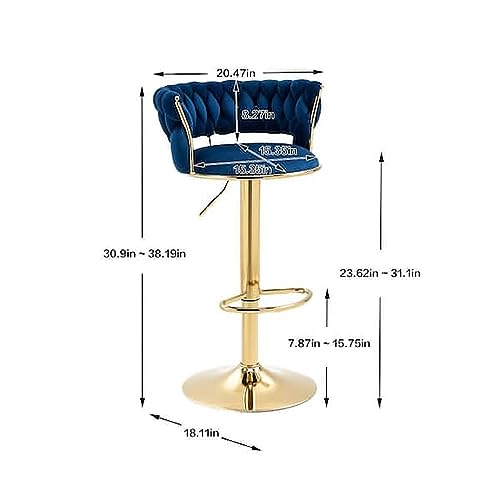 Image of Dream Furnishing - Set of 2 Bar /Kitchen Chairs 360 Degree Rotatable Swivel Elegant Classy & Comfortable Chair with Golden Base and Velvet Fabric (2 Chairs) (Blue)