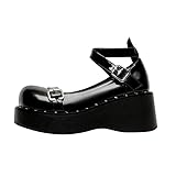 CKSNDLF Women's Black Thick Soled Round Toe Studded Edge Loafers