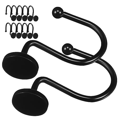 WEKAMOS Ganchos Metálicos para Cortinas De Ducha Negros 12 Unidades Resistentes Inoxidables Diseño Antideslizante para Baño y Barras De Cortina Standard