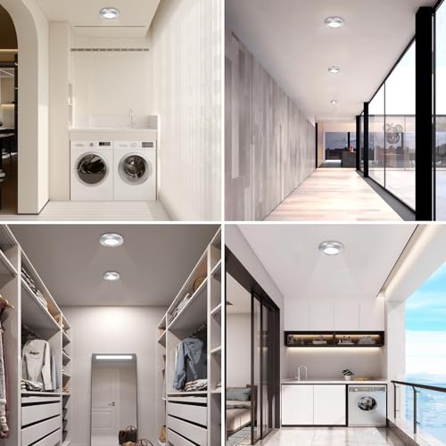 Image of 5.5 Inch Dimmable LED Disk Light, 14W 870 LM Low Profile Recessed Surface Mount Light Fixture, Round Metal Ceiling Light, Heavy Duty, 3000K Warm White, Brushed Nickel, 2 Pack