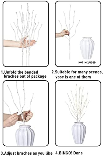 EAMBRITE Home Decorative Twig Lights Lighted White Twig Branches Pathway Stakes with 60 LED White Lights Waterproof Plug in for Outdoor and Indoor Decor (3PK, 76cm)