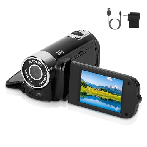 Zorpupoa Video Camera Camcorder, 1080P High Definition Digital Camcorder with Fill Light Selfie, Rechargeable 270°Rotation Camcorder Camera (Black)