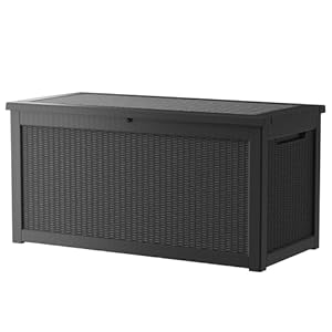 260 Gallon Lockable Resin Deck Box, Waterproof Outdoor Storage Box for Patio Furniture, Garden Tools, Pool Accessories, UV-Resistant Outside Delivery Black
