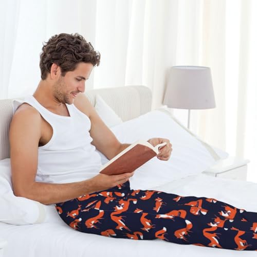 Foxes In Different Poses Print Adult Sleep Lounge Pajama Pants,Super Soft Men Pajama Bottoms With Pockets Drawstring3