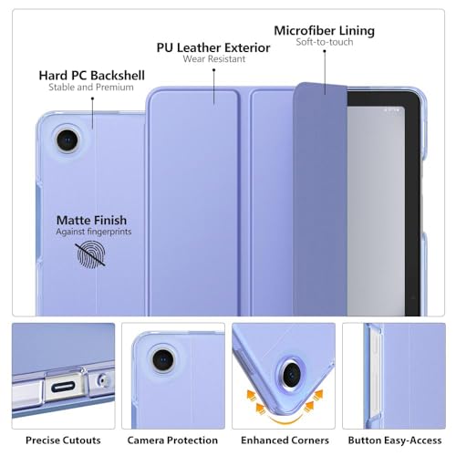 Image of MoKo Trifold Case for Galaxy Tab A9 Plus /A9+ 11 Inch 2023, Lavender Purple | Slim Stand Hard PC Translucent Back Shell Smart Cover, Auto Sleep /Wake, Light, Anti-scratch, 2 Adjustable Angle