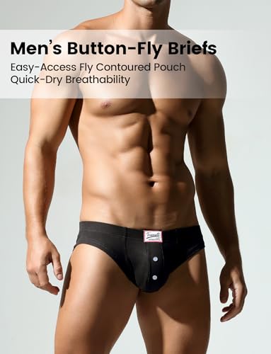 Men Ribbed Bikini Briefs Breathable Pouch Underwear Sexy Low Rise Bulge Trunks Underpants with Button Fly2