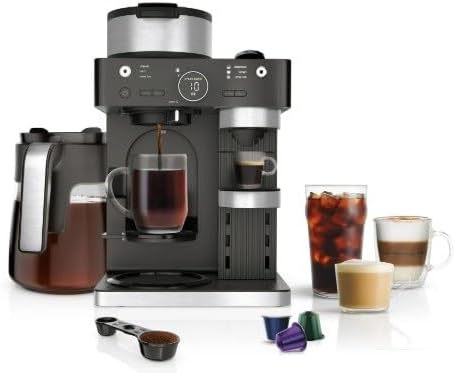 Ninjaa Espresso and Coffee Barista System (model CFN 601), 3 Espresso Brew Styles, Single Serve Coffee and Capsule Compatible, Built in Frother, Espresso, Cappuccino and Latte, 12 Cup Glass Carafe