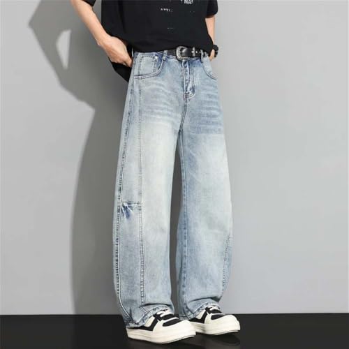 Men's Vintage Straight Baggy Jeans Casual Washed Distressed Wide Leg Denim Pants4