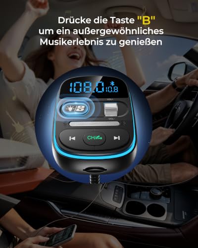 LENCENT Bluetooth FM Transmitter, Musik Adapter für Auto, Auto FM Bluetooth