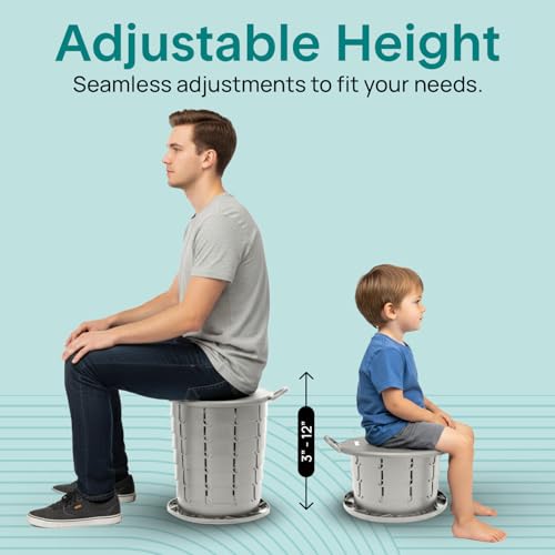 Image of SereneLife Foldable Toilet Seat for Camping, Adjustable Height Portable Travel Potty with Lid, Carry Bag, Non-Slip Base, 331 lbs Capacity + 3-Pack Flushable Wipes, for Car, Hiking, Outdoor Use, Gray