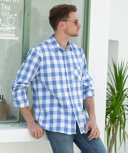 Image of Betusline Boy and Men Button Down Plaid Shirt | Soft,Breathable and Comfortable Fabric