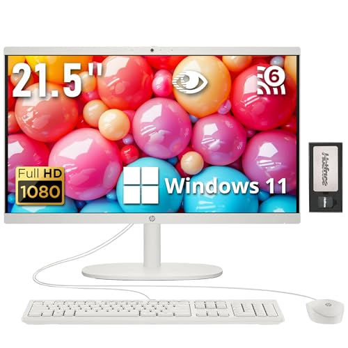 Image of HP All-in-One Desktop Computer, 21.5 inch FHD Display, Intel Celeron J4025 Processor, 16GB RAM, 288GB Storage(128GB SSD + 160GB Docking Station Set), HD Privacy Camera, Wired Keyboard&Mouse, Win 11, White
