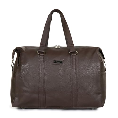 Image of Kenneth Cole 30L PU Duffle Bag for Travel & Gym | Spacious Unisex Handbag with Metal Hardware for Men & Women | Ideal for Weekend Trips & Workouts | Brown