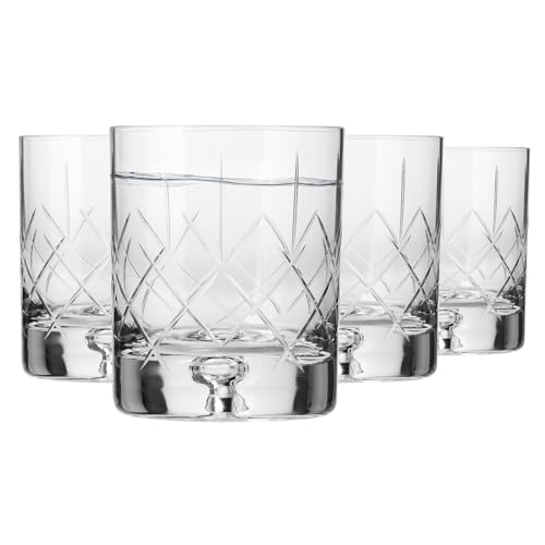 Krosno – Vasos para whisky, bourbon y escocés de 250 ml – Juego de 4 piezas – Colección Saga – Cristal tallado – Hechos a mano – Ideal como regalo