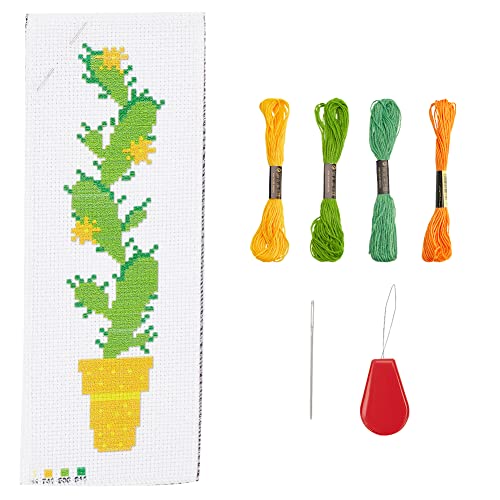 Image of INFUNLY Cactus Embroidery Bookmark Set - Counted Cross Stitch Bookmarks DIY Kit - Adult Book Lover Teacher Gift - Includes Threads, Needles, Fabric, Instruction