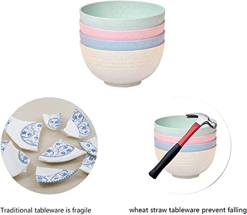 shopwithgreen Wheat Straw Cereal Bowls with Dust-Proof Lid, Resuable Bowls for Kitchen, Set of 4, Microwave and Dishwasher Safe, for Soup, Oatmeal, Ramen, RV, Camping, Kids, College Dorm Room, 24 OZ